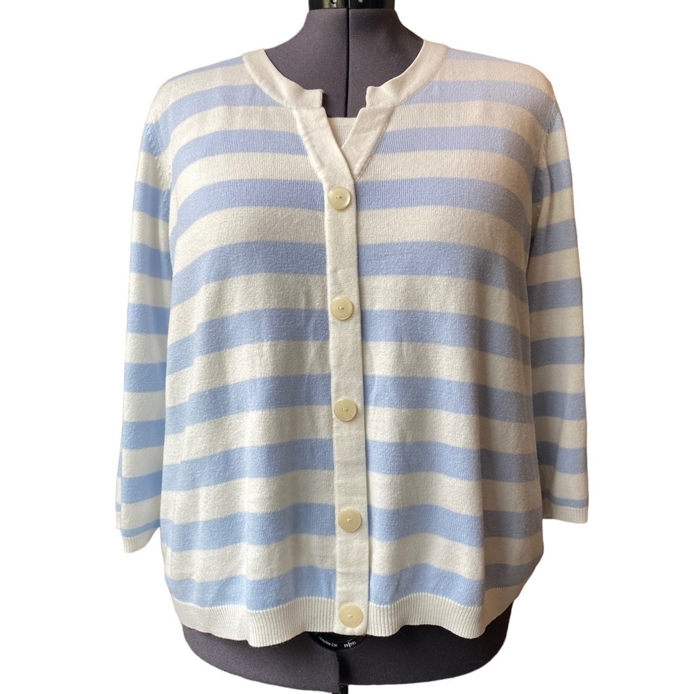 Sag Harbor Women plus size 3X pull-on faux button knit sweater blue white stripe
